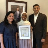 Jauhara Ferguson, pictured with Dinesh Singhal, Nita Singhal, and Prof. Lora Wildenthal
